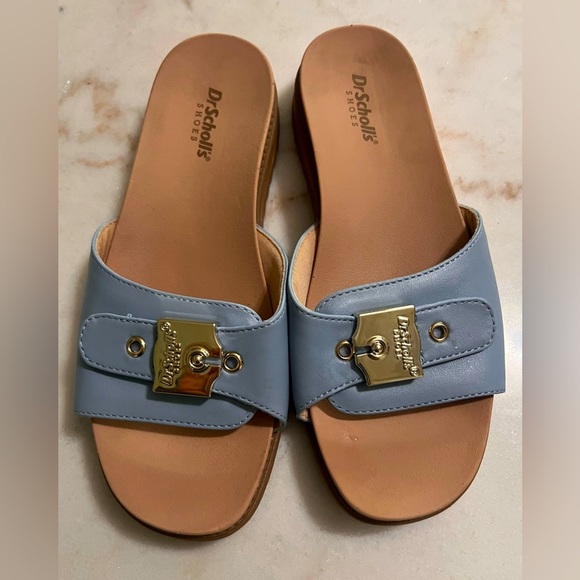 Women’s Dr. Scholl’s Island Icon Sandals Blue Slip On With Buckle Size 6.5W - Picture 1 of 6